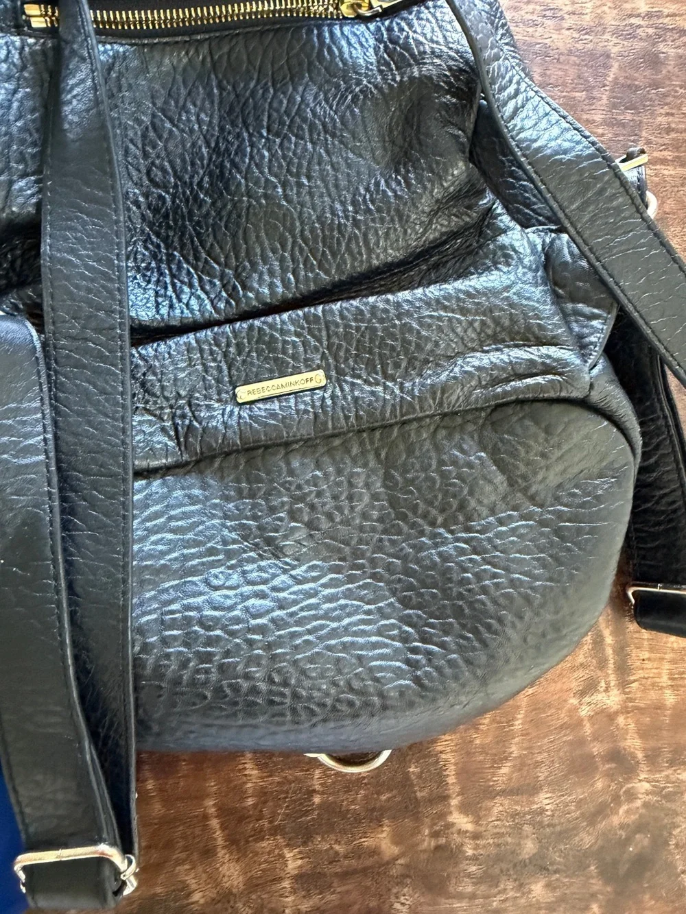 Rebecca Minkoff Black Pebbled Leather Backpack Purse w/ Gold Hardware